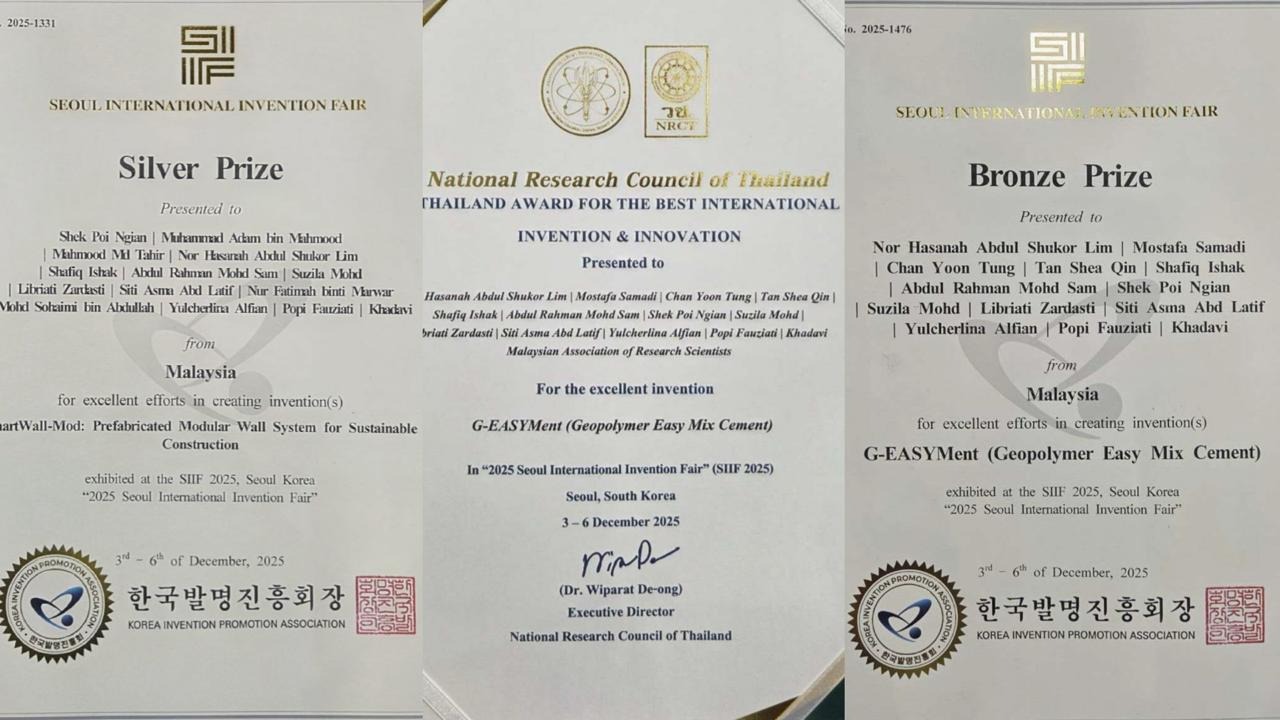 Tim Universitas Bung Hatta dan UTM CRC Raih Penghargaan Seoul International Invention Fair 2025 