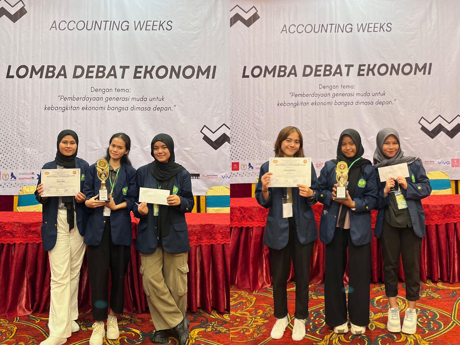 Tim Debat Ekonomi Pembangunan Universitas Bung Hatta Borong 2 Juara Debat Ekonomi